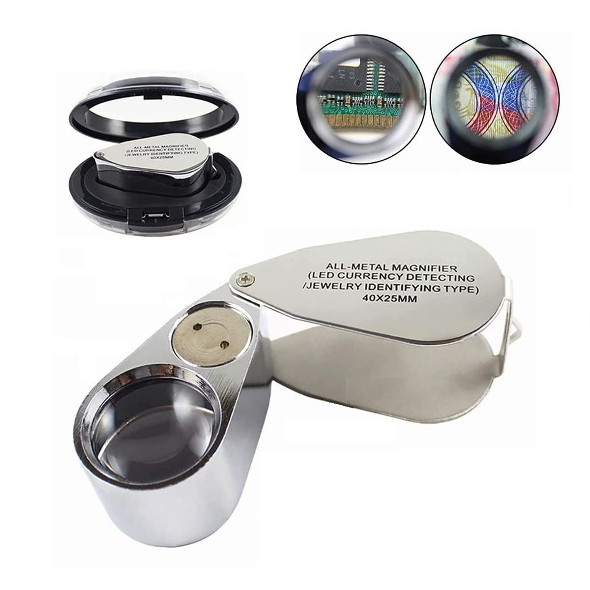 GENERICO - Lupa Entomológica 40x 25mm Metal Con Luz Led