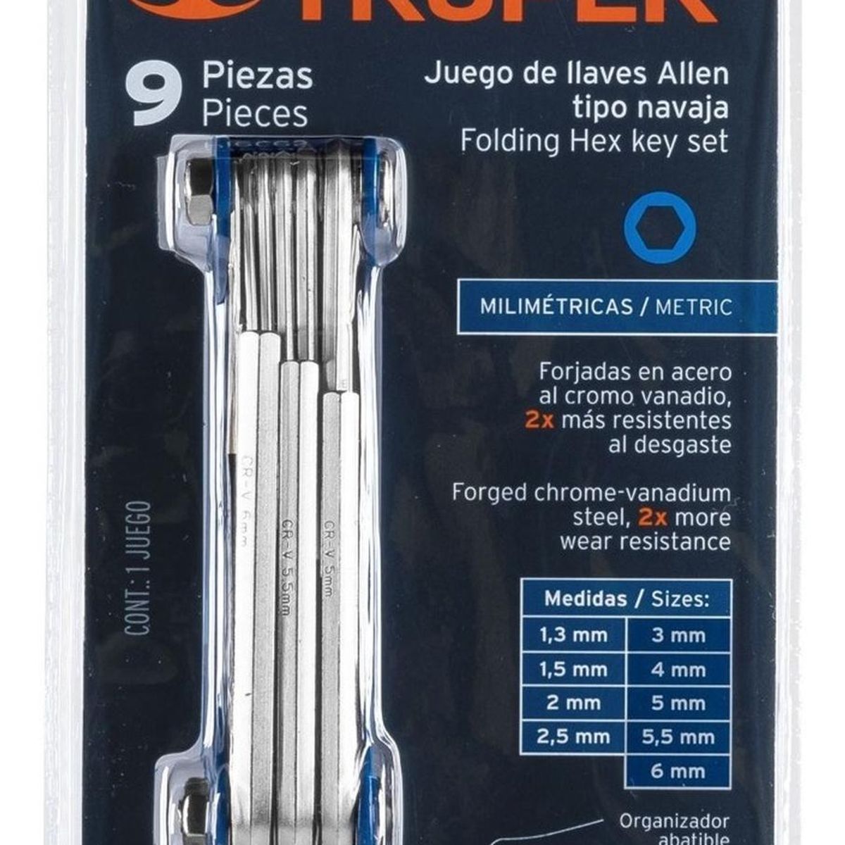 TRUPER - Juego de 9 Llaves Allen Truper tipo Navaja