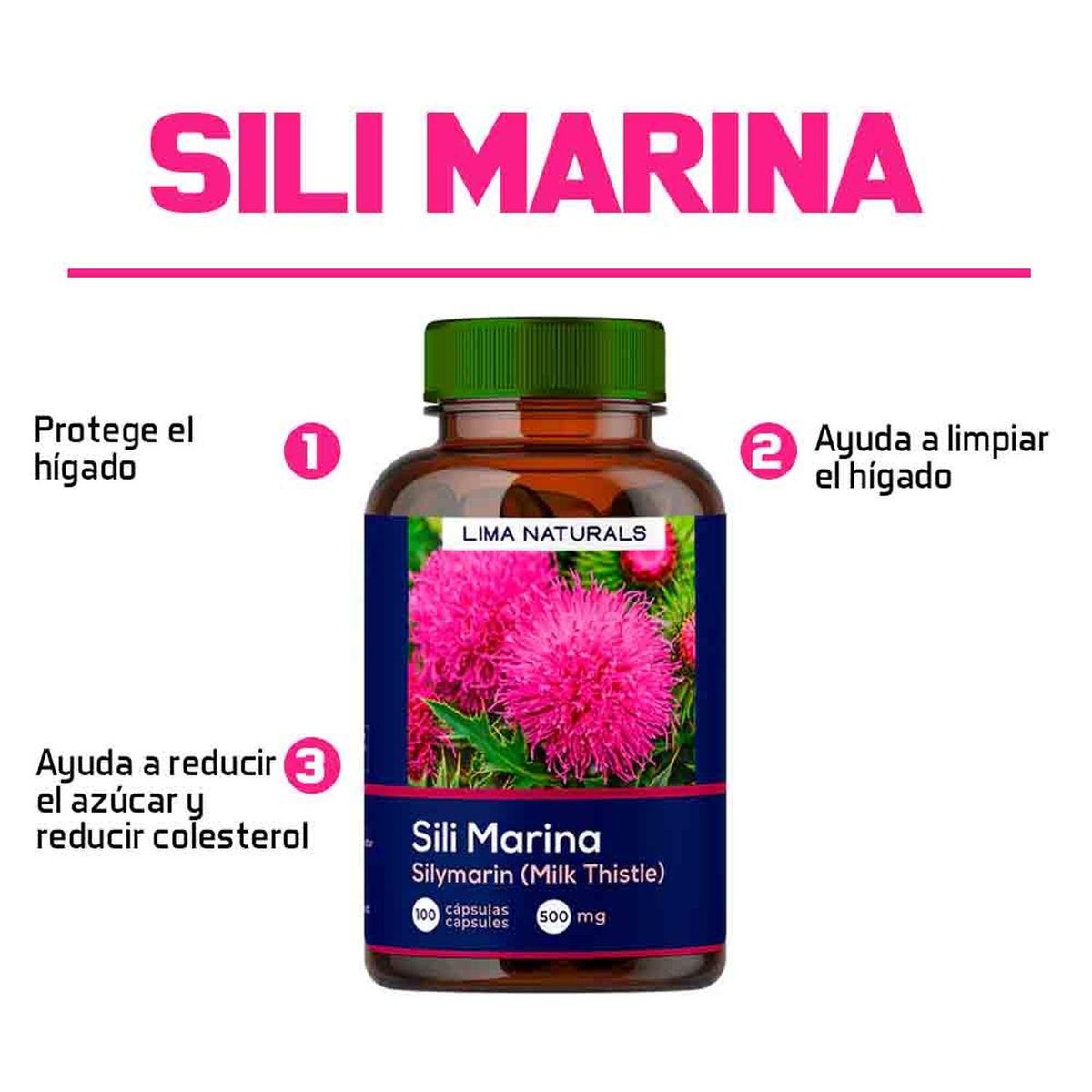 LIMA NATURALS - Pack 03 Frascos Sili Marina Lima Naturals 100 Capsulas
