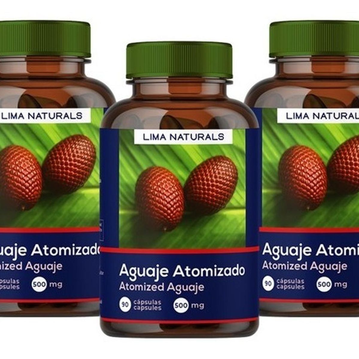 LIMA NATURALS - Pack 03 Frascos Aguaje Atomizado 90 Cápsulas Lima Naturals.