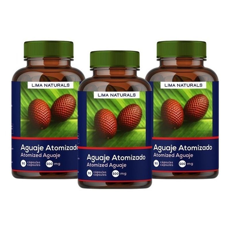 LIMA NATURALS - Pack 03 Frascos Aguaje Atomizado 90 Cápsulas Lima Naturals.