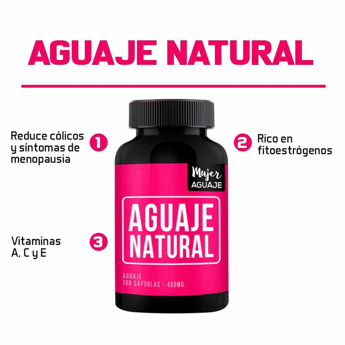 MUJER AGUAJE - 03 Frascos Aguaje Natural Mujer Aguaje 100 Capsulas