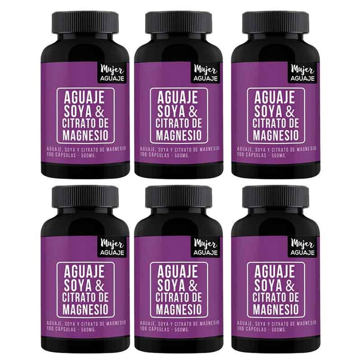 MUJER AGUAJE - Pack 06 Frascos Aguaje, Soya & Magnesio Mujer Aguaje 100 Cápsulas