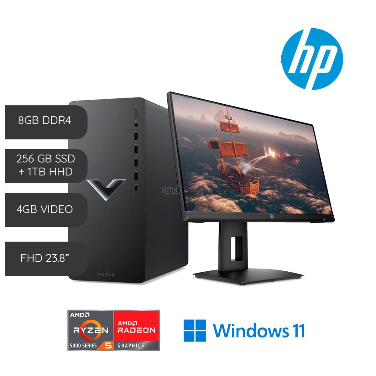 HP - PC HP 15L Ryzen 5 5600G 8 GB Disco 1TB +256 SSD Video 4 GB Win 11 +Monitor