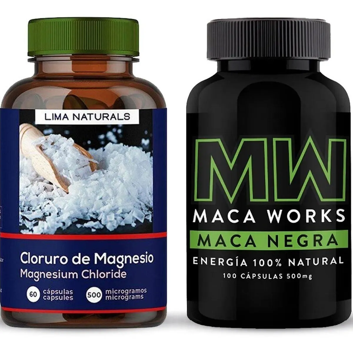 LIMA NATURALS - Cloruro de Magnesio 60 Cápsulas + Maca Negra 100 Cápsulas Maca Works