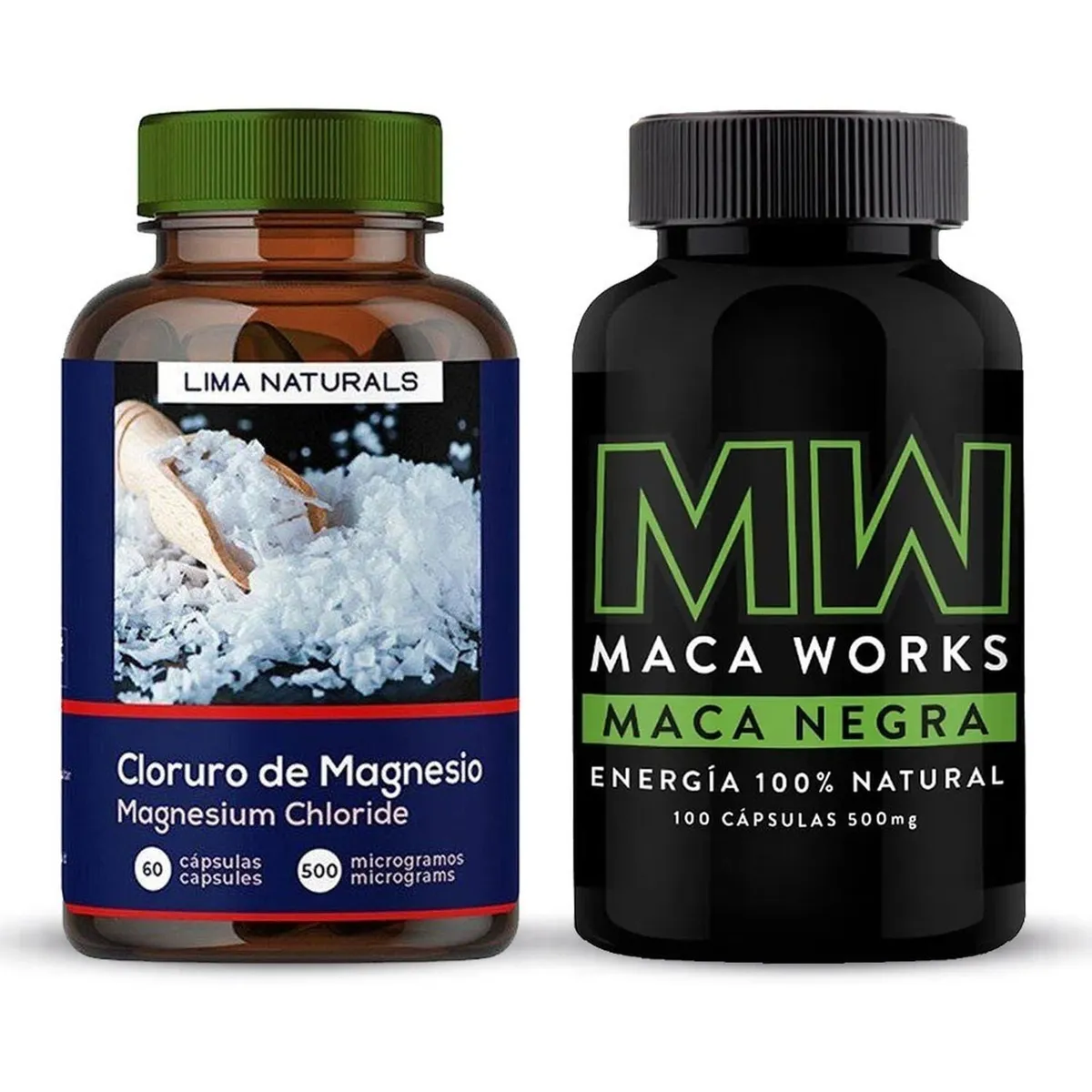 LIMA NATURALS - Cloruro de Magnesio 60 Cápsulas + Maca Negra 100 Cápsulas Maca Works