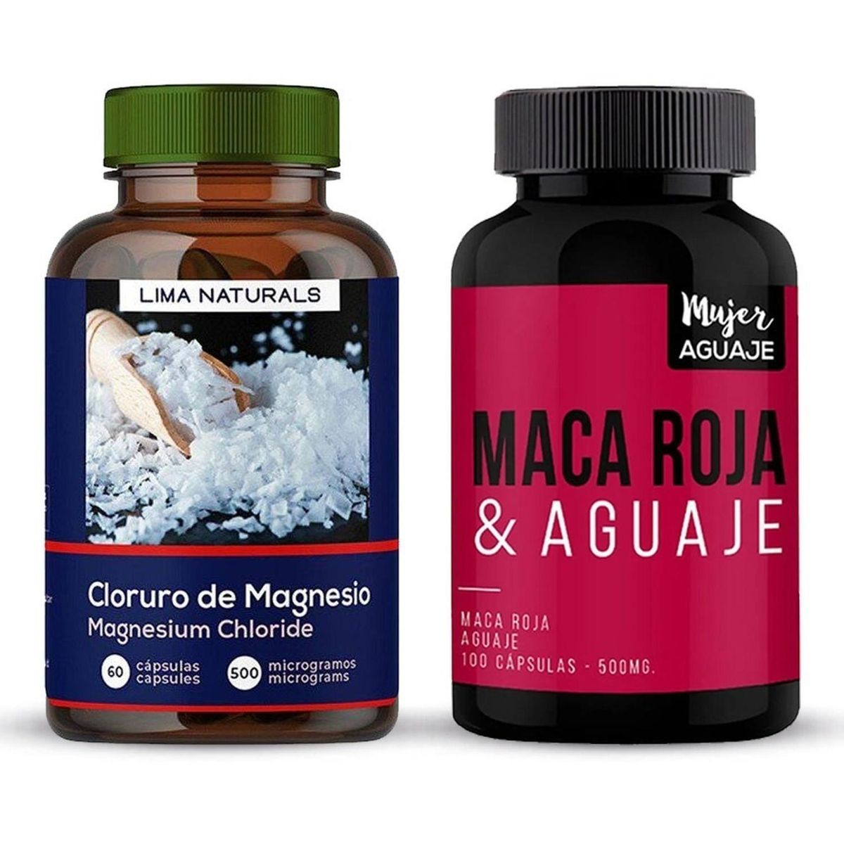 LIMA NATURALS - Cloruro de Magnesio 60 Cápsulas + Maca Roja & Aguaje 100 Cápsulas Mujer Aguaje.