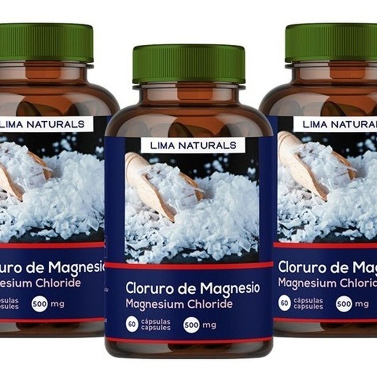 LIMA NATURALS - Pack 03 Frascos Cloruro de Magnesio Lima Naturals 60 Capsulas