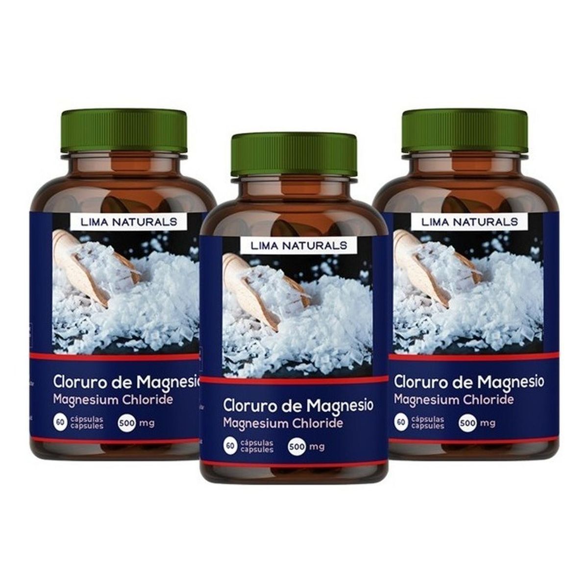 LIMA NATURALS - Pack 03 Frascos Cloruro de Magnesio Lima Naturals 60 Capsulas