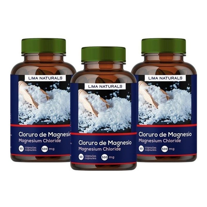 LIMA NATURALS - Pack 03 Frascos Cloruro de Magnesio Lima Naturals 60 Capsulas