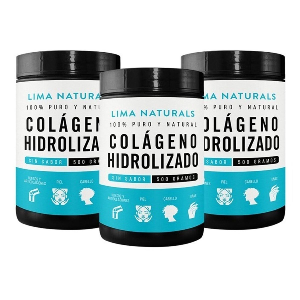 LIMA NATURALS - Pack 03 Pomos Colageno Hidrolizado Sin Sabor Lima Naturals 500 gr