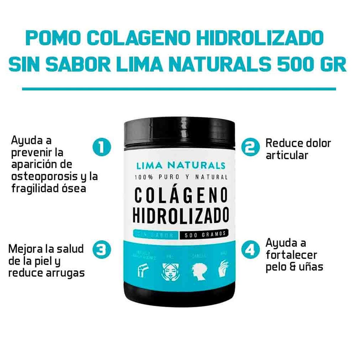 LIMA NATURALS - Pack 03 Pomos Colageno Hidrolizado Sin Sabor Lima Naturals 500 gr