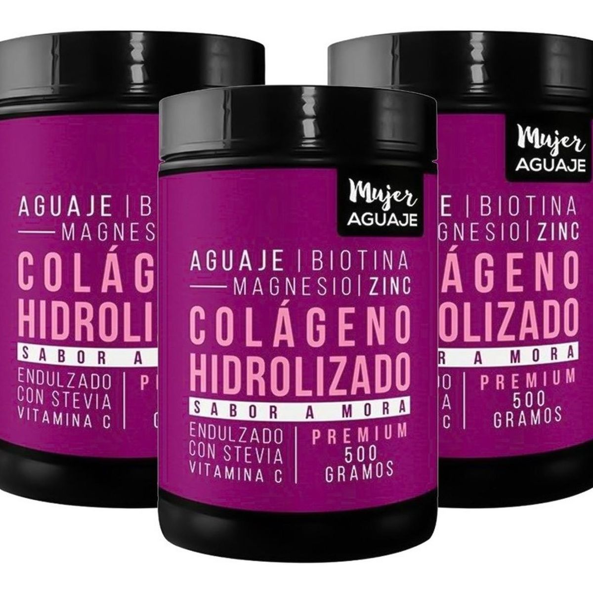 MUJER AGUAJE - Colágeno Mujer Aguaje 500 g Sabor Mora Pack x 3