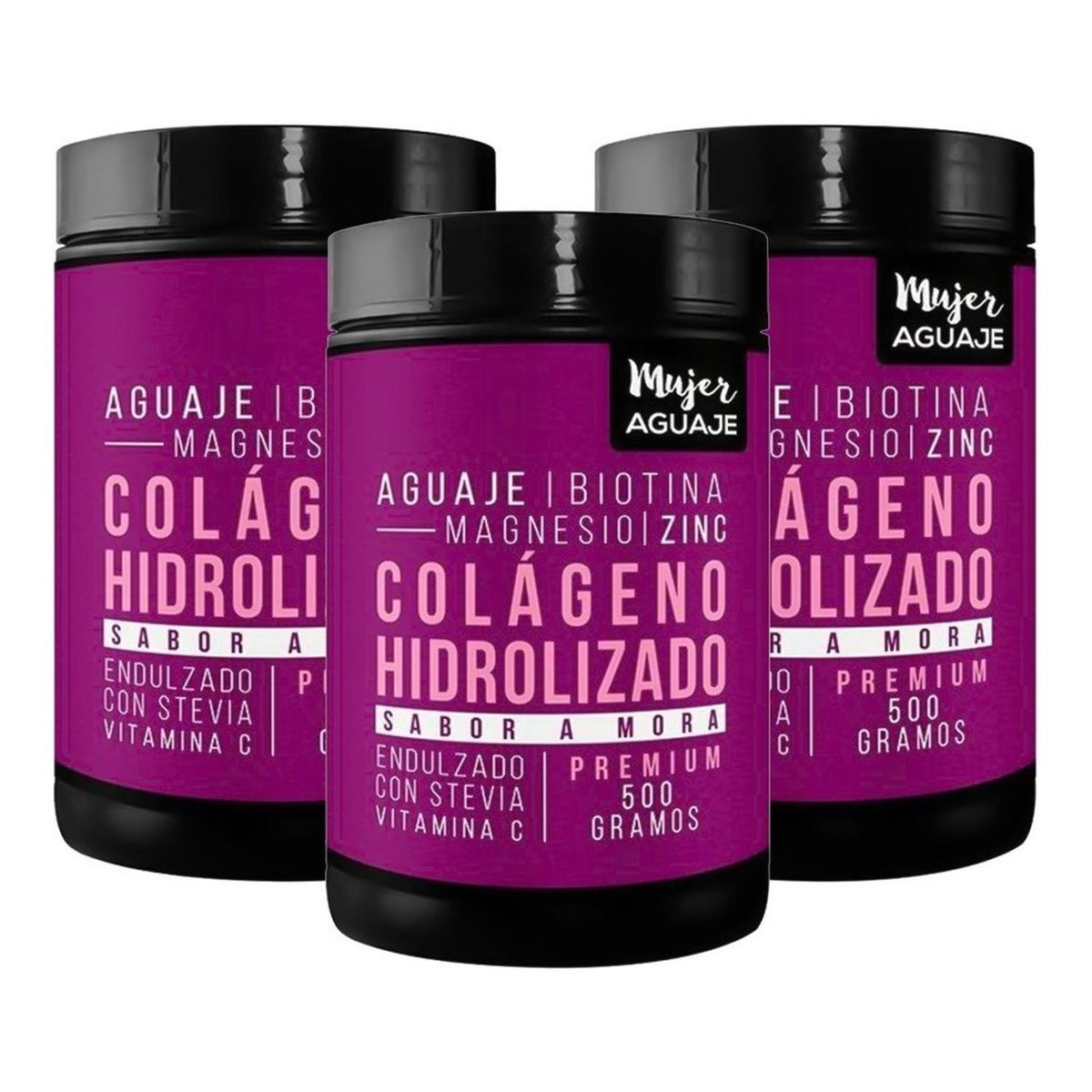 MUJER AGUAJE - Colágeno Mujer Aguaje 500 g Sabor Mora Pack x 3