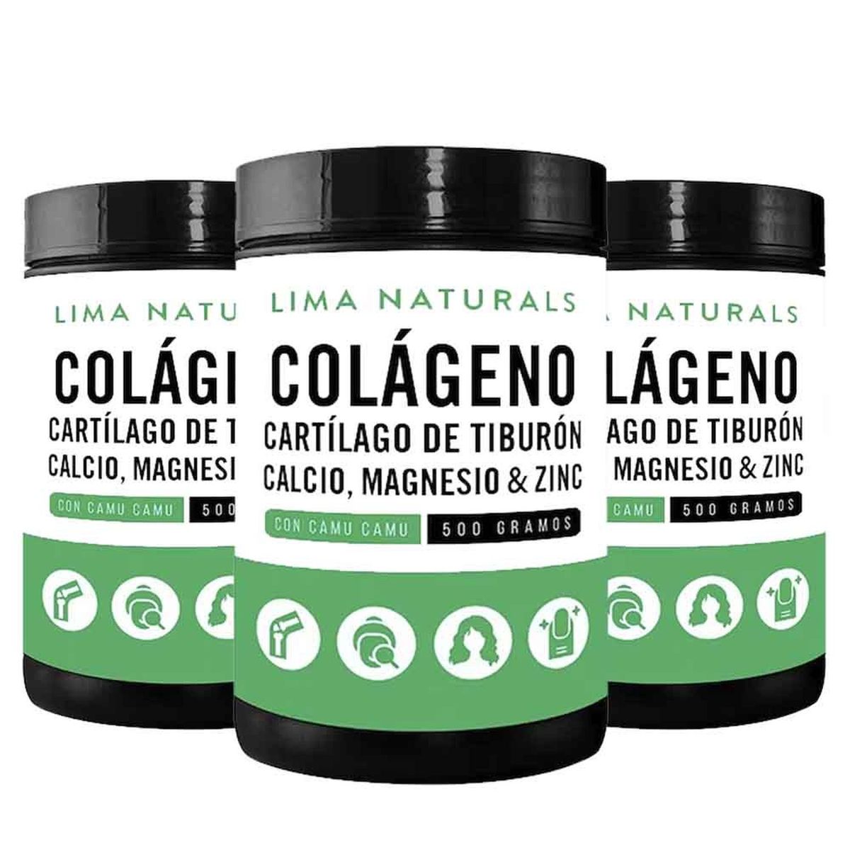 LIMA NATURALS - Colágeno, Cartilago de Tiburón, Magnesio 500 g Pack x 3