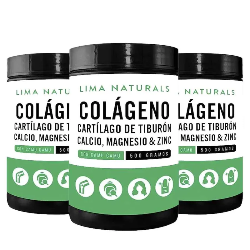 LIMA NATURALS - Colágeno, Cartilago de Tiburón, Magnesio 500 g Pack x 3