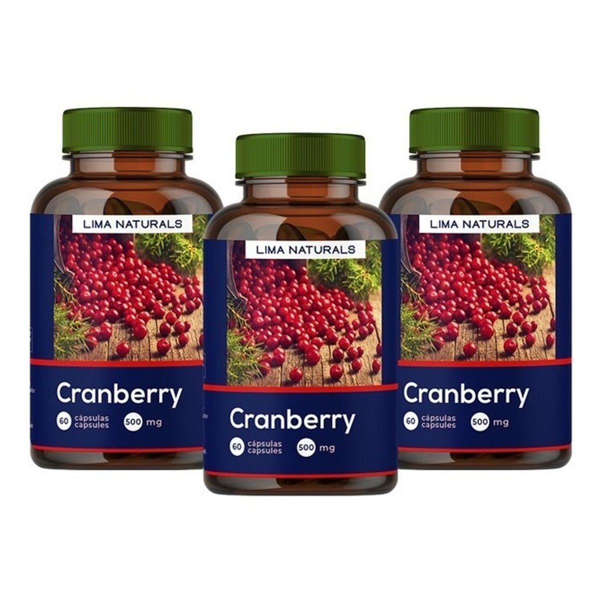 LIMA NATURALS - Pack 03 Frascos Cranberry Lima Naturals 60 Capsulas