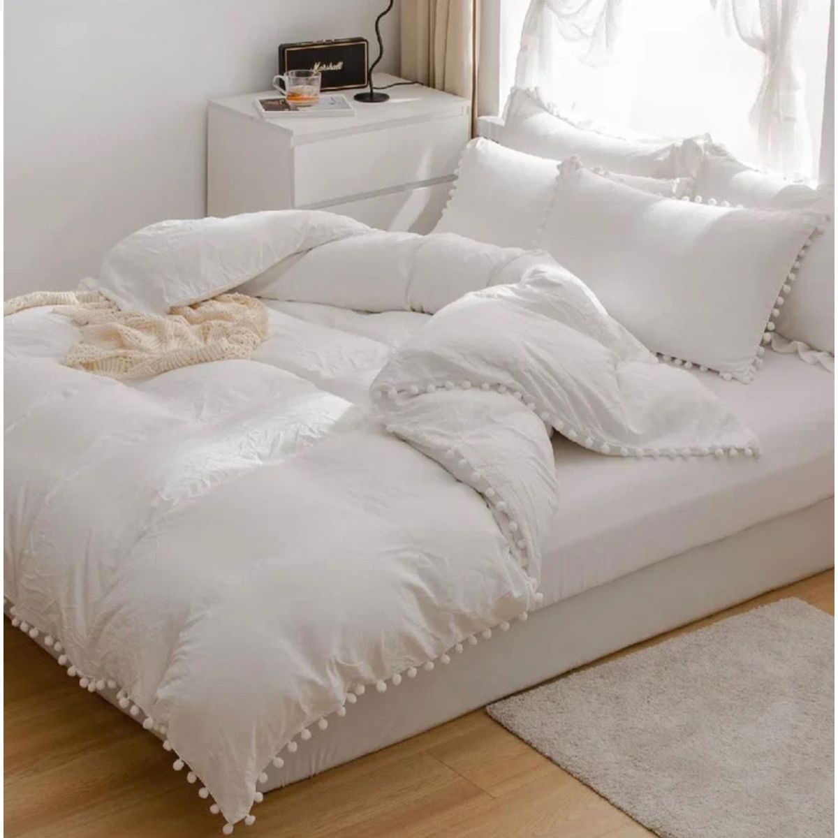 ISATEX HOME - Funda De Plumón Queen Pompones De Algodón Pima Blanco