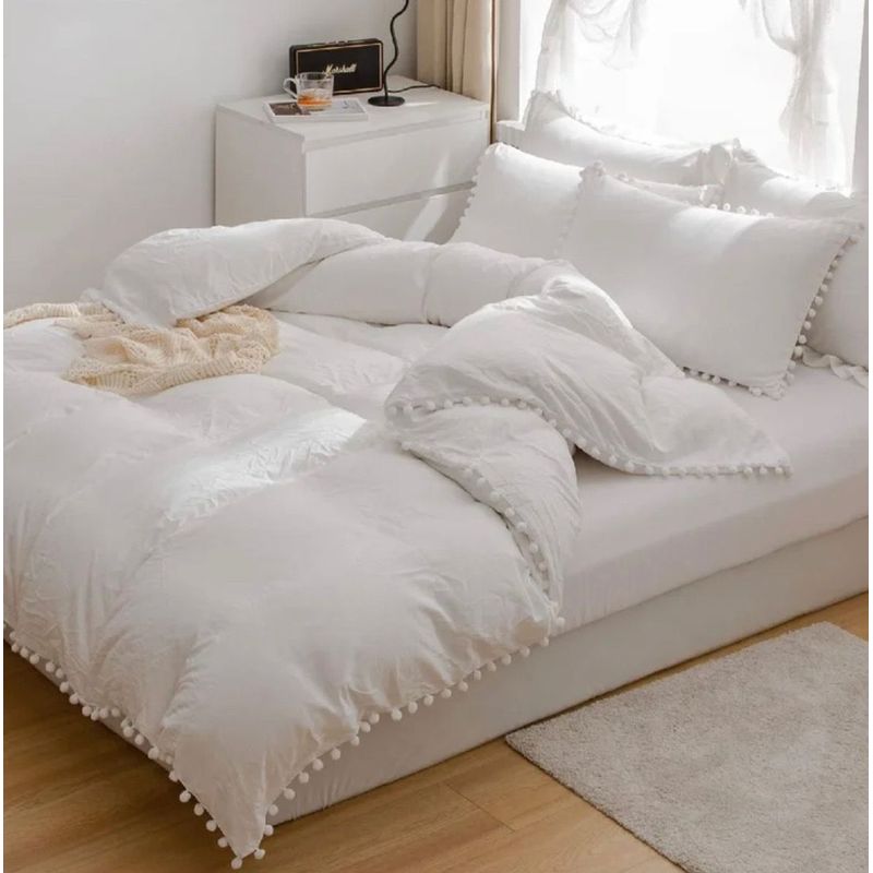 ISATEX HOME - Funda De Plumón Queen Pompones De Algodón Pima Blanco