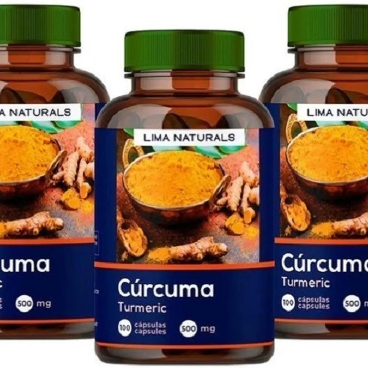 LIMA NATURALS - Pack 03 Frascos Curcuma Lima Naturals 100 Capsulas