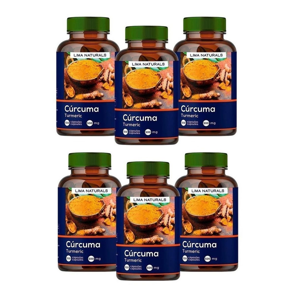 LIMA NATURALS - Pack 06 Frascos Curcuma Lima Naturals 100 Capsulas