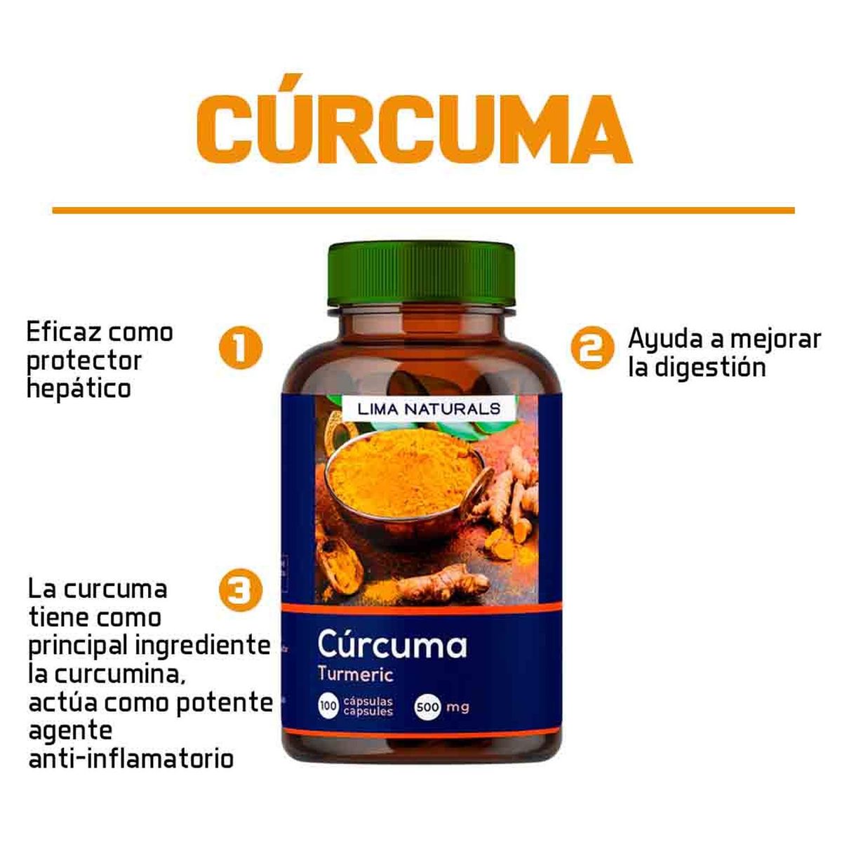 LIMA NATURALS - Pack 06 Frascos Curcuma Lima Naturals 100 Capsulas