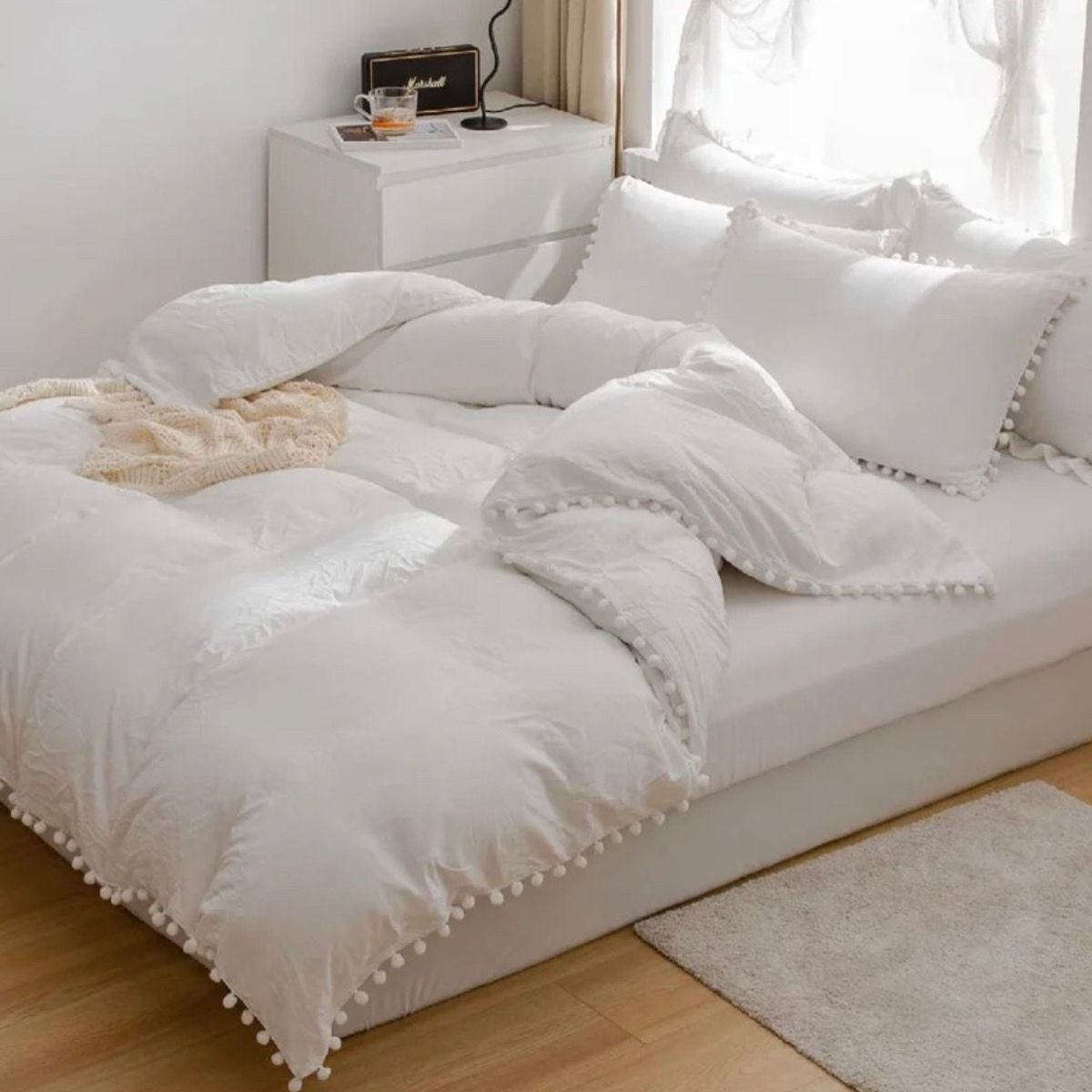 ISATEX HOME - Funda De Plumón King Pompones De Algodón Pima Blanco