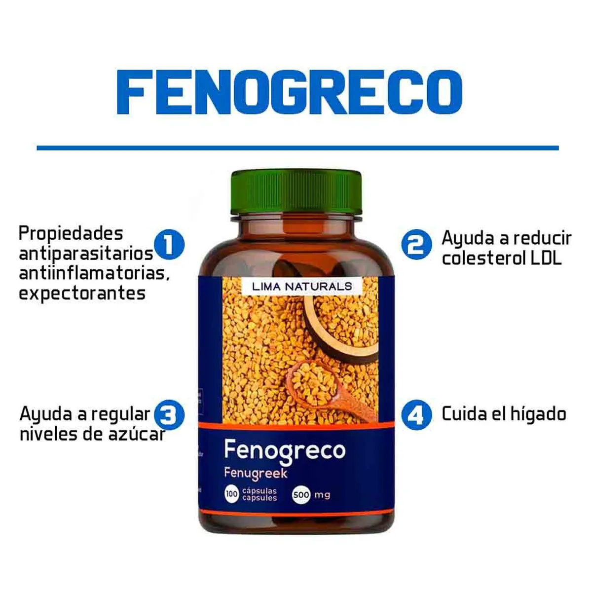 LIMA NATURALS - 01 Frasco Fenogreco Lima Naturals 100 Capsulas