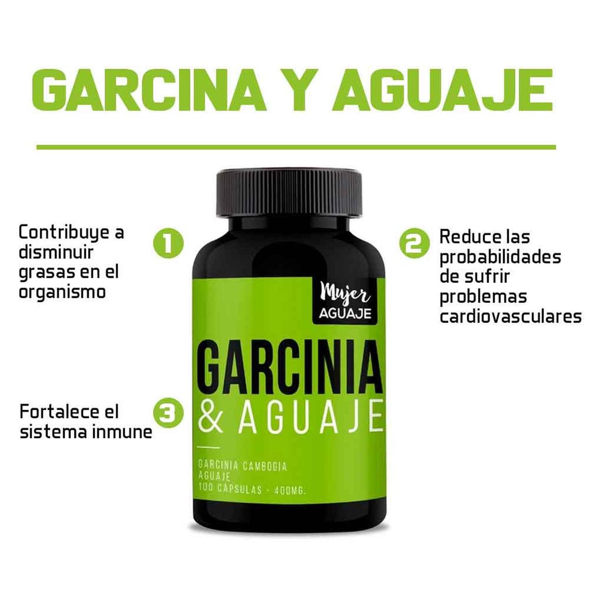 MUJER AGUAJE - Pack 03 Frascos Garcinia&Aguaje 100 Capsulas Mujer Aguaje