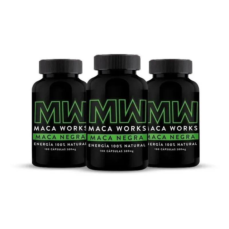 MACA WORKS - Pack 03 Frascos Maca Negra Maca Works 100 Capsulas