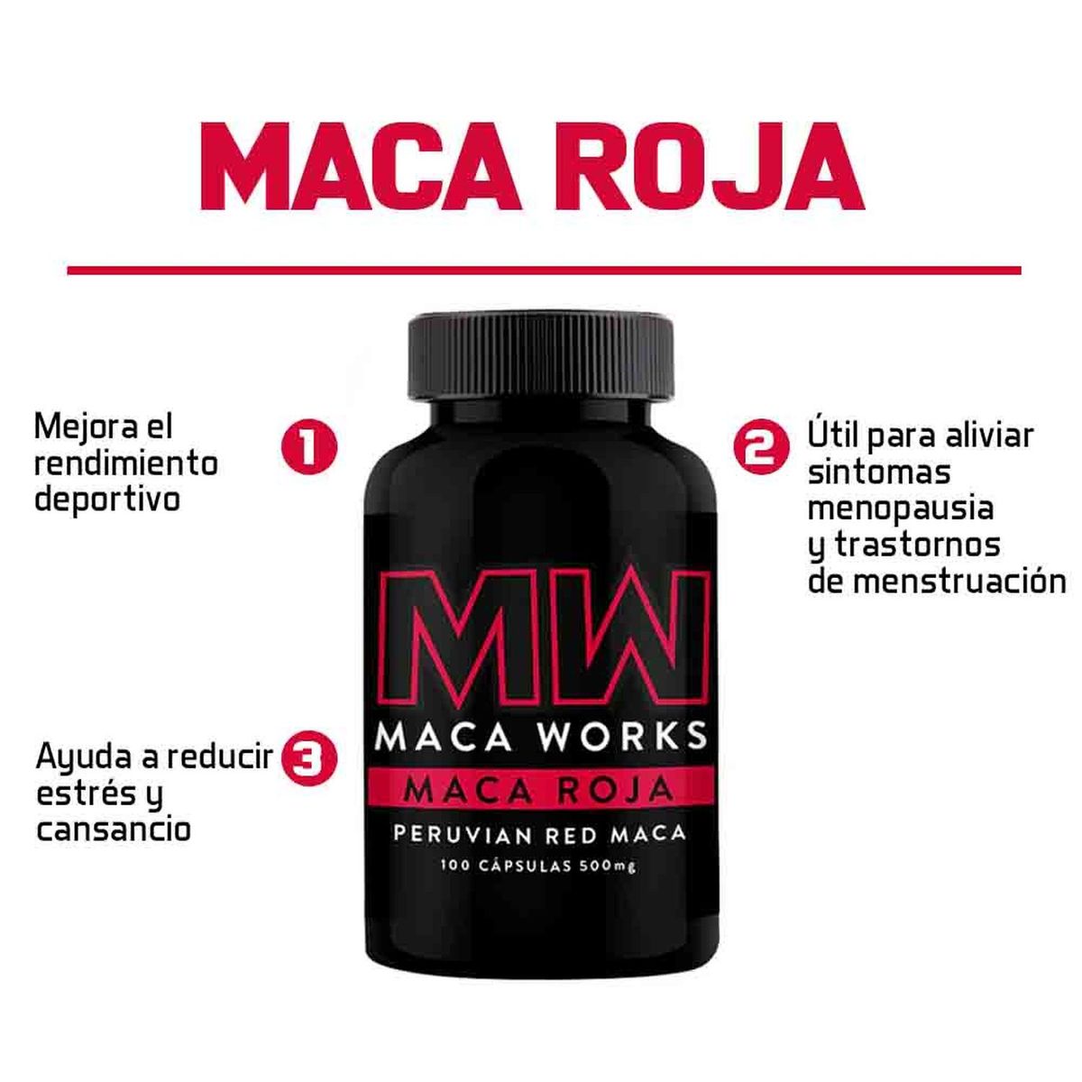 MACA WORKS - Pack 02 Frascos Maca Roja Maca Works 100 Capsulas