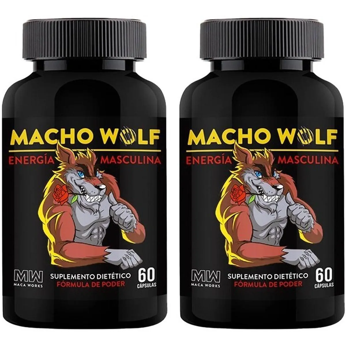MACA WORKS - Pack 02 Frascos Macho Wolf Maca Works 60 Capsulas
