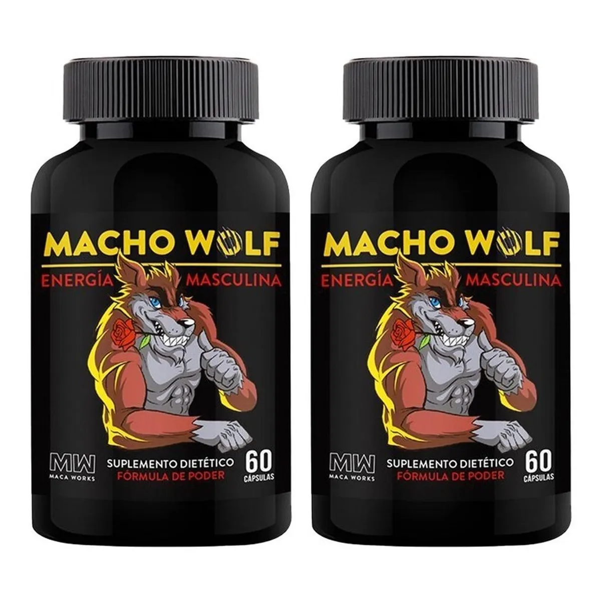 MACA WORKS - Pack 02 Frascos Macho Wolf Maca Works 60 Capsulas