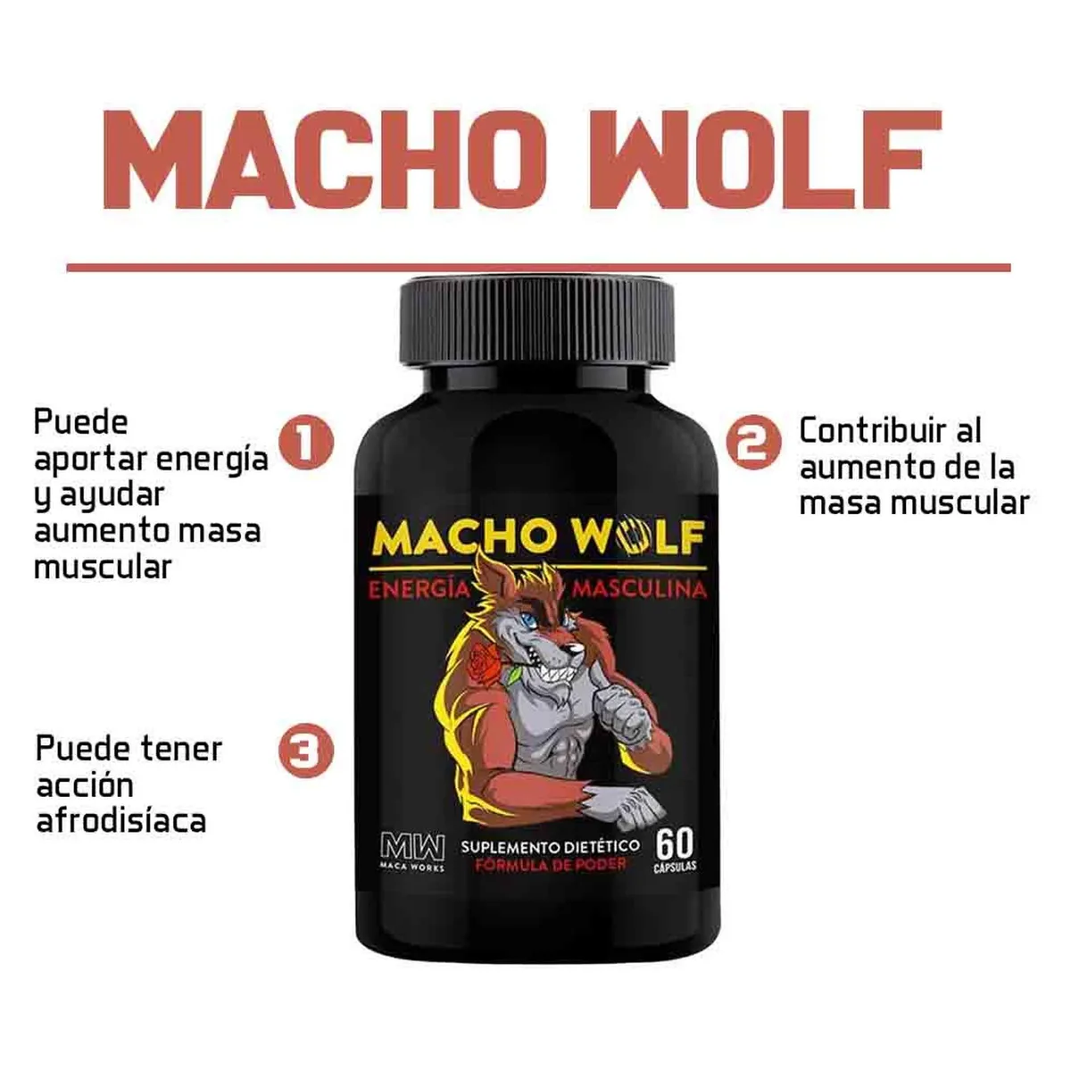 MACA WORKS - Pack 02 Frascos Macho Wolf Maca Works 60 Capsulas