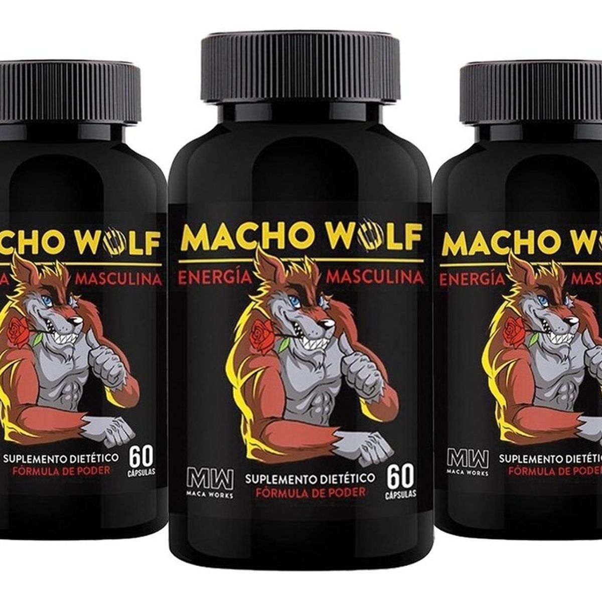 MACA WORKS - Pack 03 Frascos Macho Wolf Maca Works 60 Capsulas
