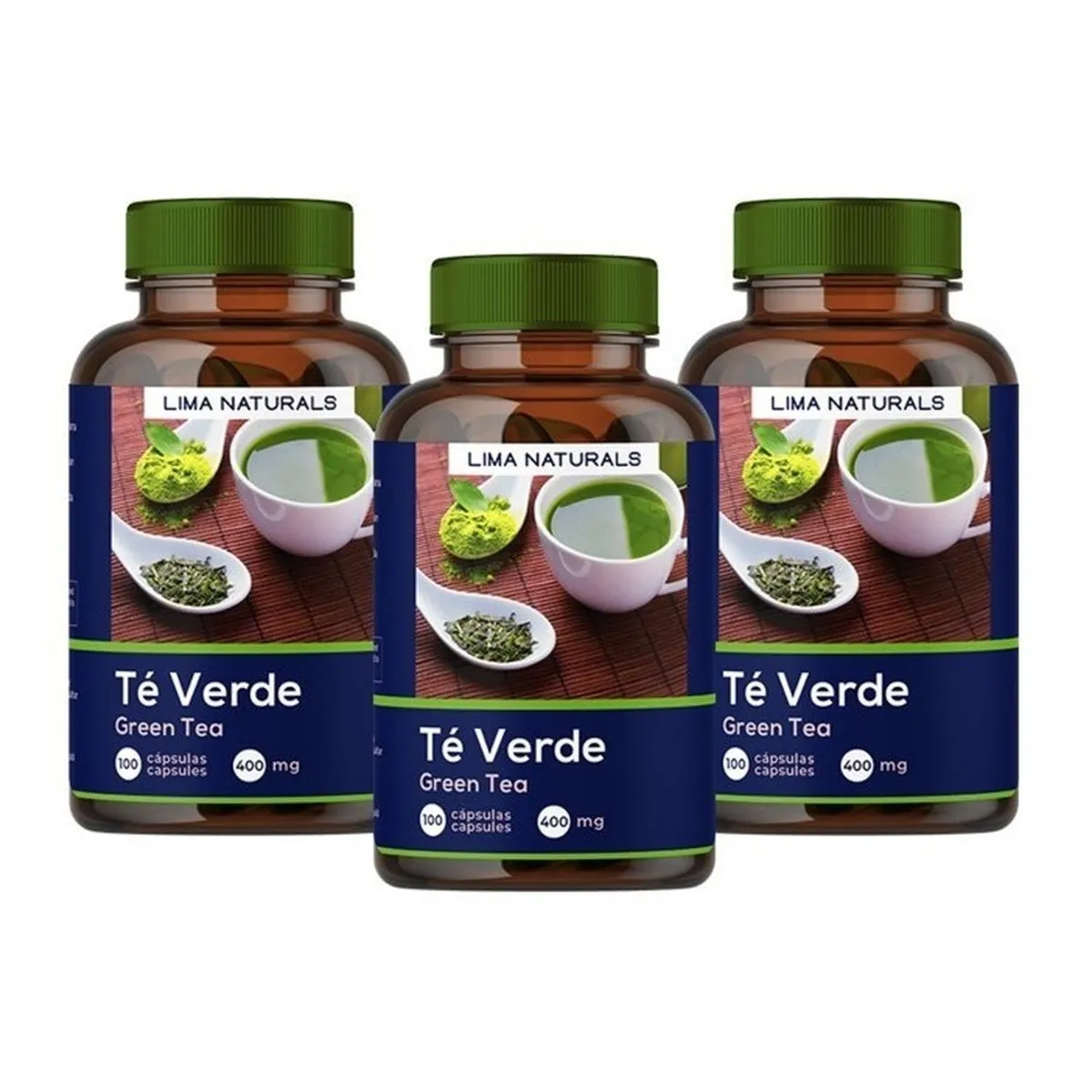 LIMA NATURALS - Pack 03 Frascos Te Verde Lima Naturals 100 Capsulas