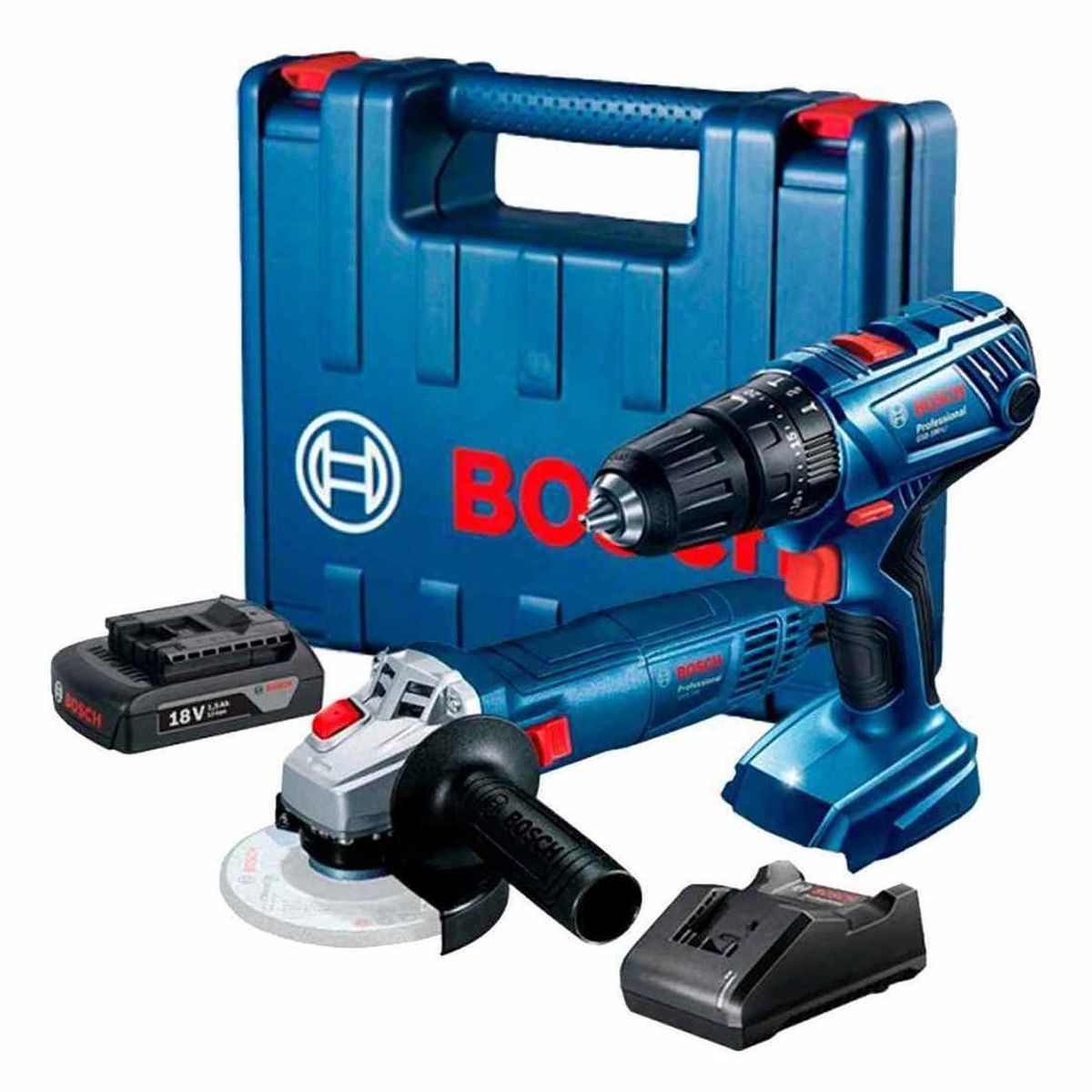 BOSCH - Taladro Percutor 18V 1/2" + Amoladora 4 1/2" 710W 0615.A00.1LP-000