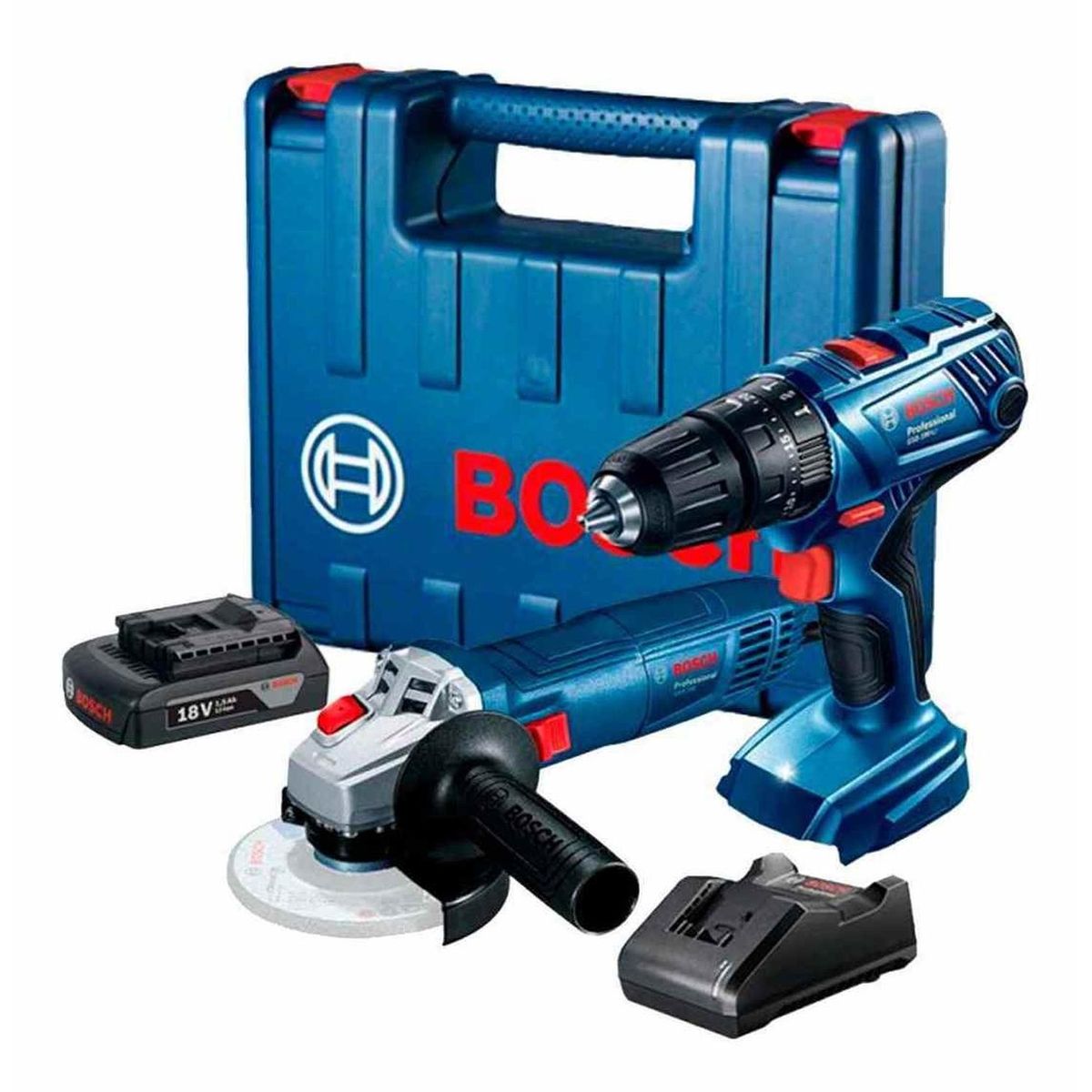 BOSCH - Taladro Percutor 18V 1/2" + Amoladora 4 1/2" 710W 0615.A00.1LP-000