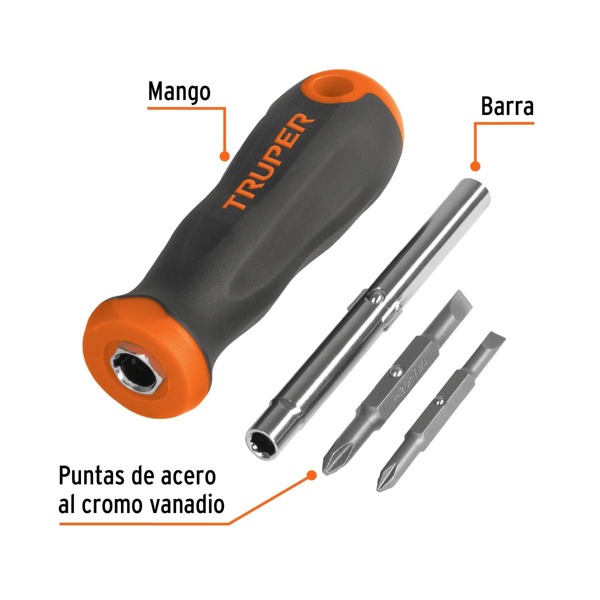 TRUPER - Desarmador 2 Puntas Dobles y Barra con 2 cajas Hexagonales Truper