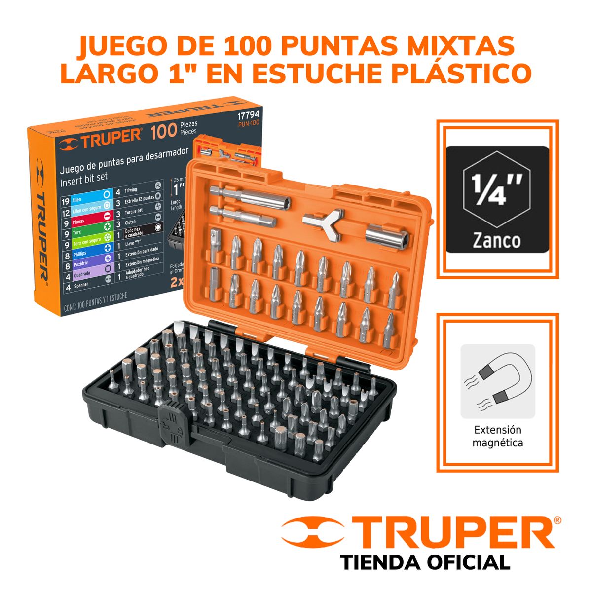 TRUPER - Juego de 100 Puntas para Taladro Truper