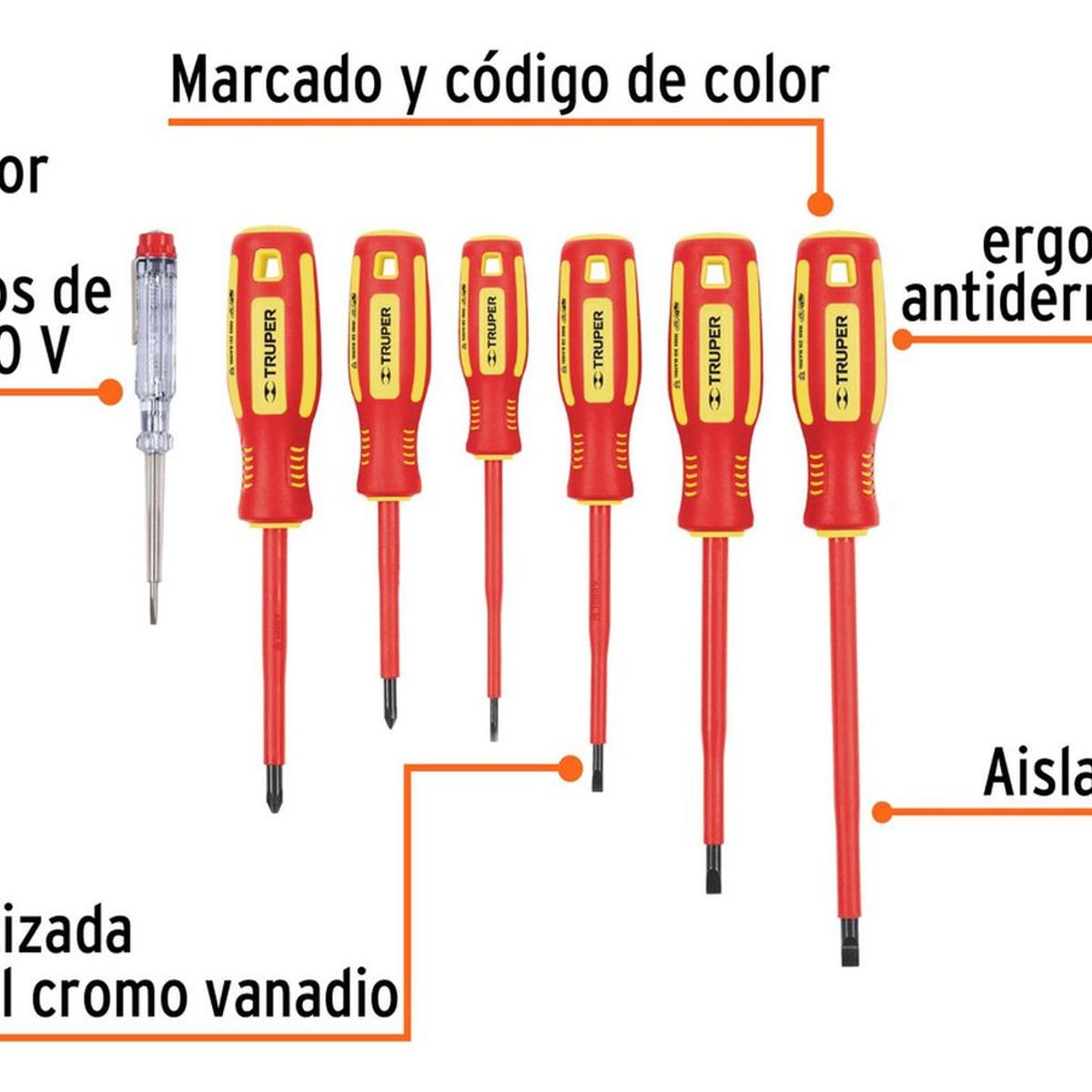 TRUPER - Juego de Desarmadores Dieléctricos y Probador de Corriente Truper