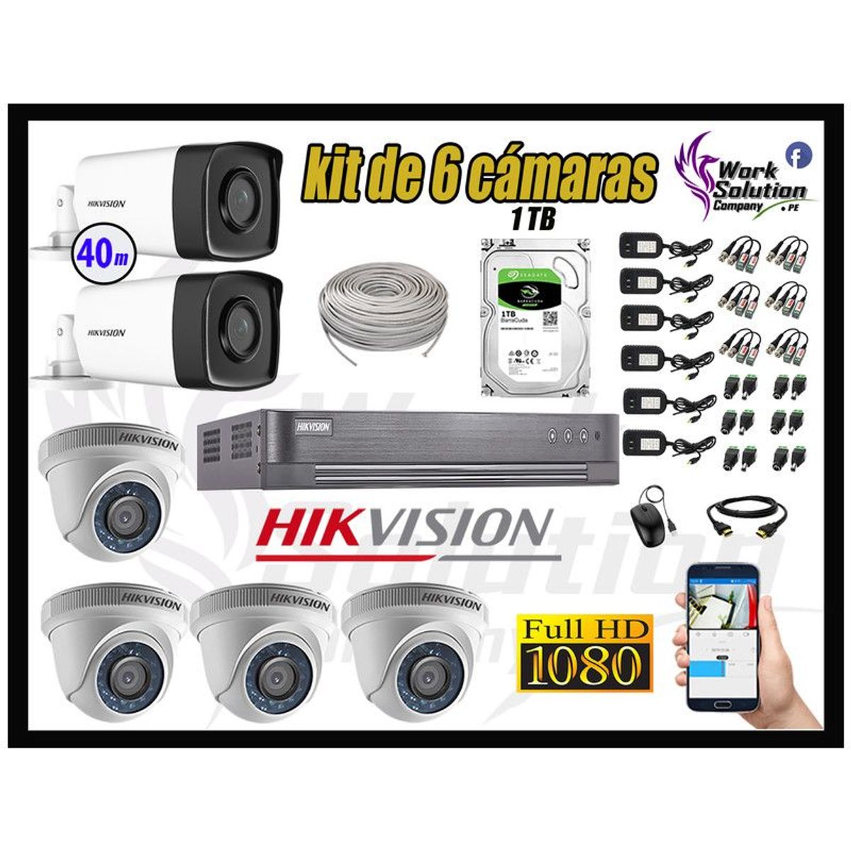 HIKVISION - CÁMARAS SEGURIDAD KIT 6 IT3F FULL HD + DISCO 1TB MAYOR ALCANCE P2P