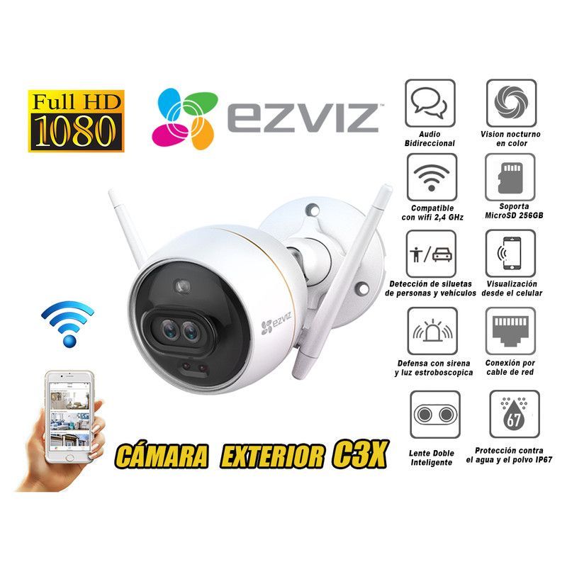 EZVIZ - Cámara Seguridad Ezviz Wifi Tubo Exterior C3X 1080P Full Hd