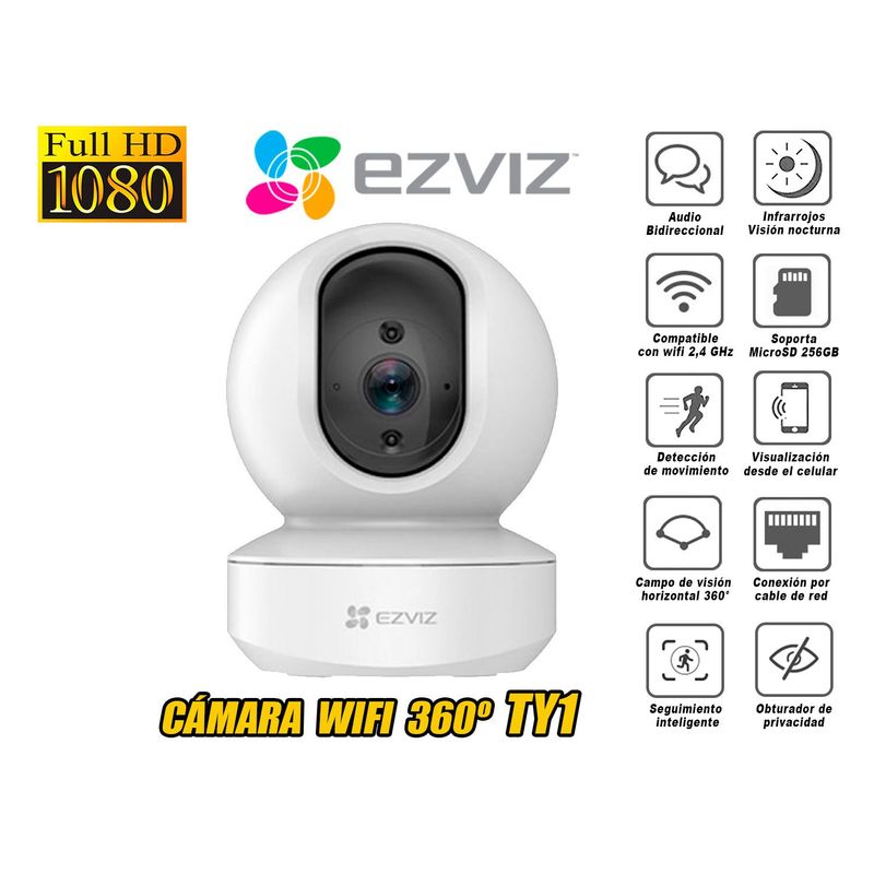EZVIZ - Ezviz Cámara Seguridad Wifi Inalámbrica Gira 360° Ty1 Full Hd 1080P