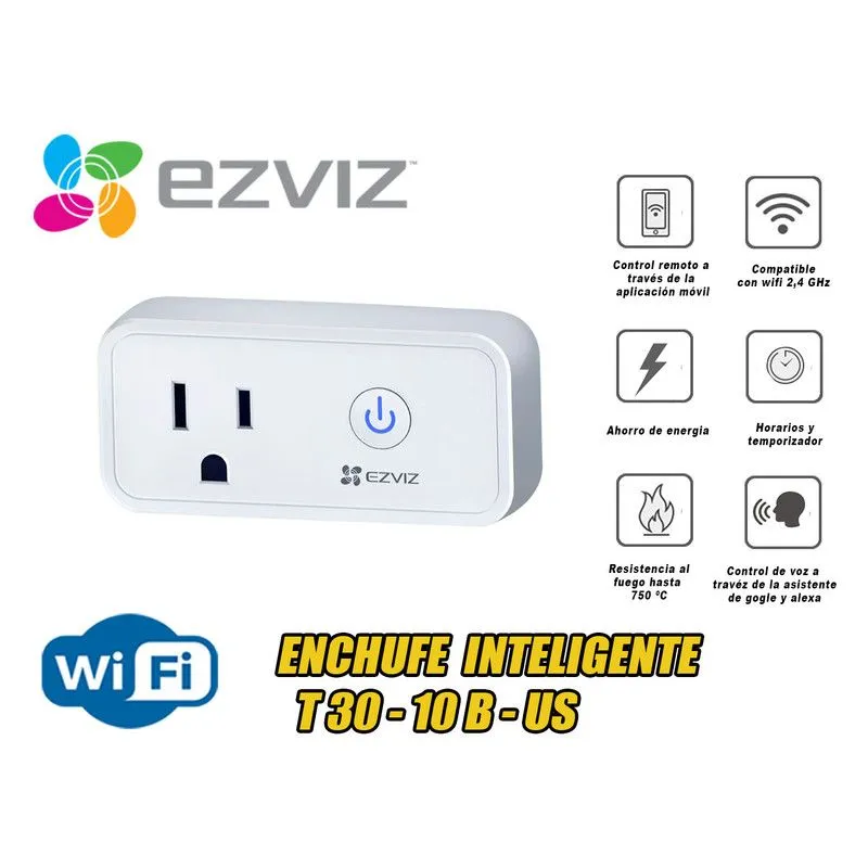 EZVIZ - Ezviz Enchufe Inteligente T30 Smart Wifi Compatible Alexa t30-10b-us