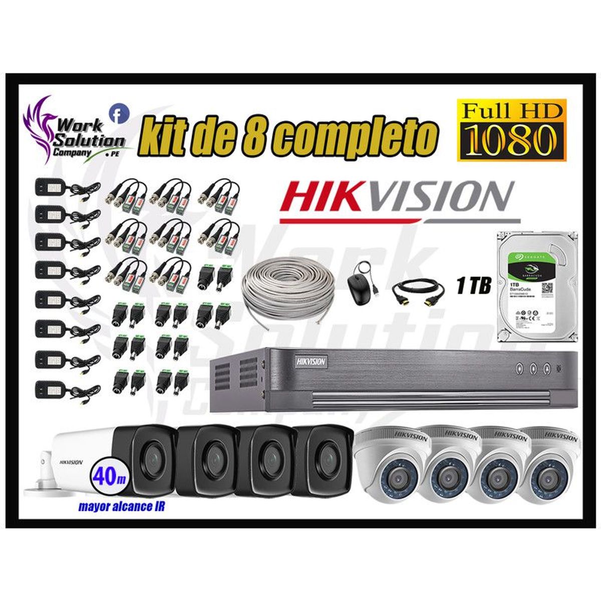 HIKVISION - CÁMARAS SEGURIDAD KIT 8 IT3F FULL HD + DISCO 1TB MAYOR ALCANCE P2P