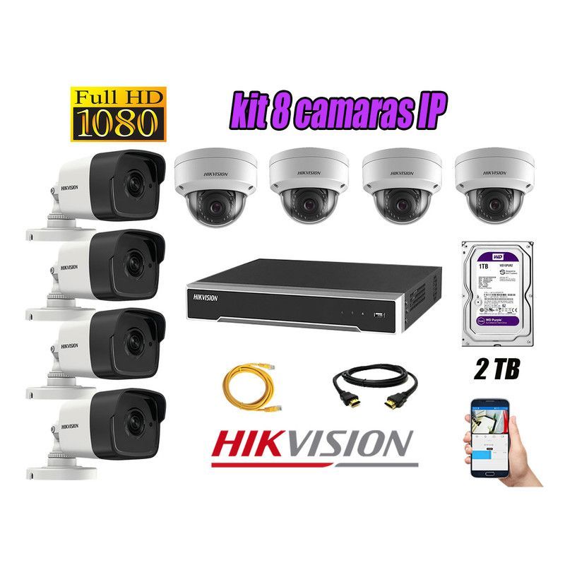 HIKVISION - CAMARAS SEGURIDAD KIT 8 IP POE 1080P FULL HD + DISCO 2TB WD PURPURA