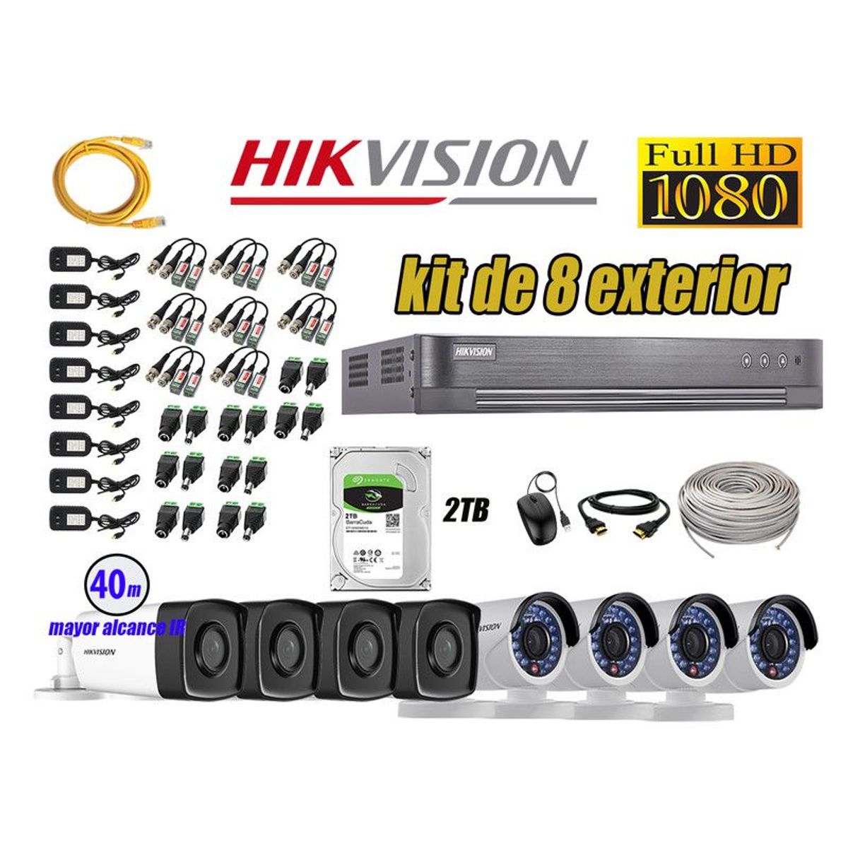 HIKVISION - CÁMARAS SEGURIDAD EXTERIOR KIT 8 IT3F FULL HD + DISCO 2TB WD