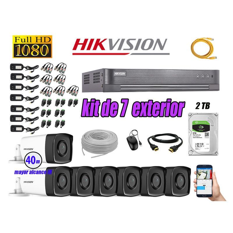 HIKVISION - CÁMARAS SEGURIDAD EXTERIOR KIT 7 IT3F FULL HD + DISCO 2TB P2P