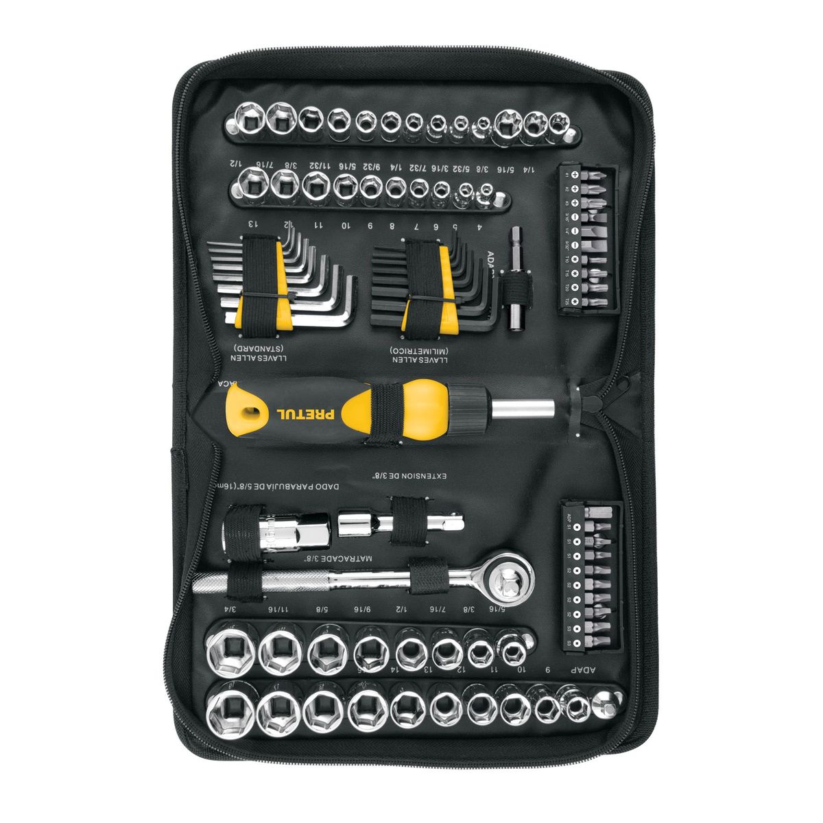 PRETUL - Juego de 83 Herramientas 1/4" y 3/8" para Mecánico, Pretul